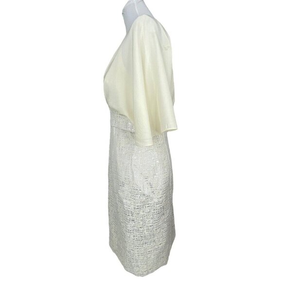 Badgley Mischka Women’s Off-White Silver Metallic Silk V-Neck Party Dress 10/C32 - Picture 7 of 12